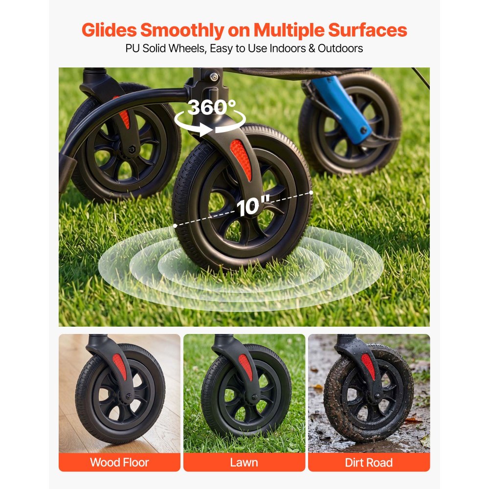 VEVOR 2-in-1 Rollator Walker & Transport Chair for Seniors, Foldable Rolling Walker Wheelchair, Lightweight Aluminum Mobility Walking Aid with Solid PU Wheels, Cup & Cane Holder - Supports 136kg