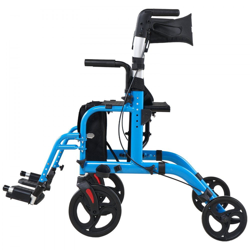 VEVOR 2-in-1 Rollator Walker & Transport Chair for Seniors, Foldable Rolling Walker Wheelchair, Lightweight Aluminum Mobility Walking Aid with Solid PVC Wheels, Cup & Cane Holder - Supports 136kg