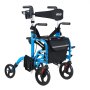 VEVOR 2-in-1 Rollator Walker & Transport Chair for Seniors, Foldable Rolling Walker Wheelchair, Lightweight Aluminum Mobility Walking Aid with Solid PVC Wheels, Cup & Cane Holder - Supports 136kg