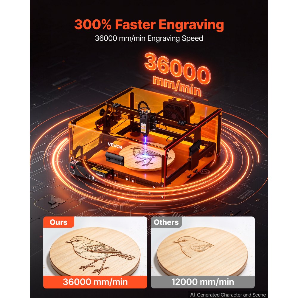 VEVOR Laser Engraver Machine 10W Fully Enclosed Laser Cutter Safety Class 1, for Pine Wood Acrylic, 305 mm x 310 mm Work Area, 36000 mm/min, 0.06 mm Fine Engraving Spot, Supports USB WiFi Connection