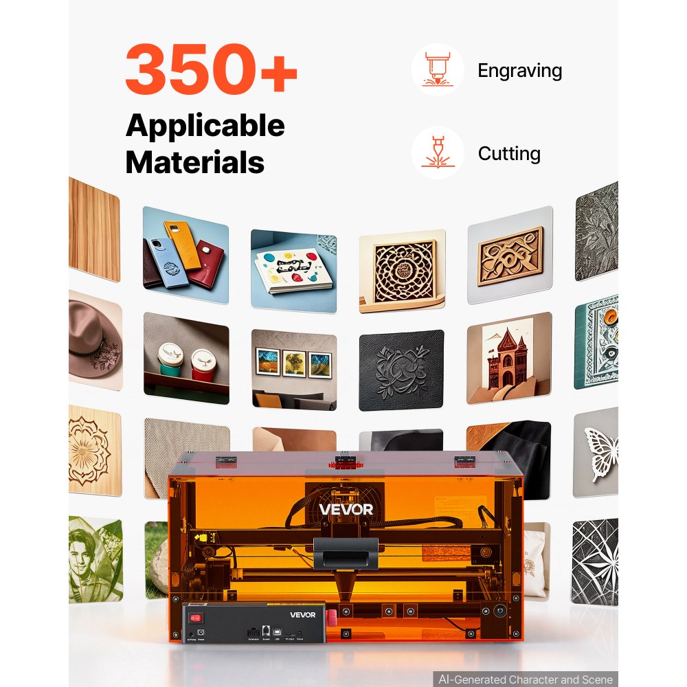 VEVOR Laser Engraver Machine 10W Fully Enclosed Laser Cutter Safety Class 1, for Pine Wood Acrylic, 305 mm x 310 mm Work Area, 36000 mm/min, 0.06 mm Fine Engraving Spot, Supports USB WiFi Connection