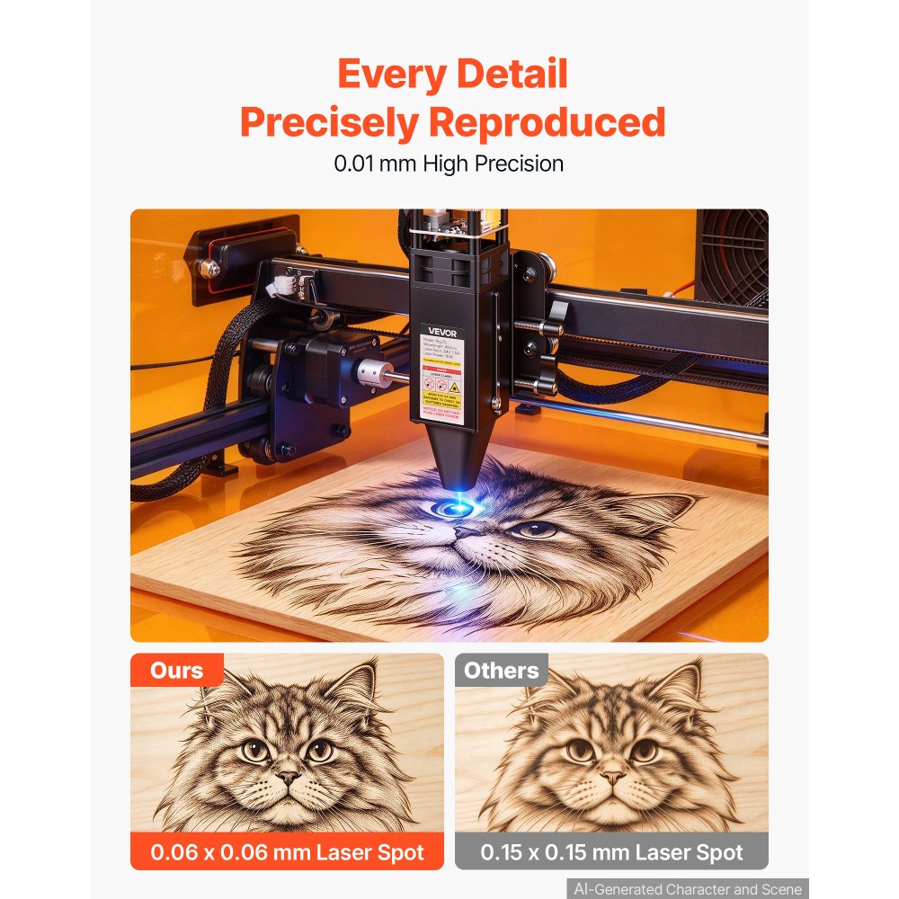 VEVOR Laser Engraver Machine 10W Fully Enclosed Laser Cutter Safety Class 1, for Pine Wood Acrylic, 305 mm x 310 mm Work Area, 36000 mm/min, 0.06 mm Fine Engraving Spot, Supports USB WiFi Connection