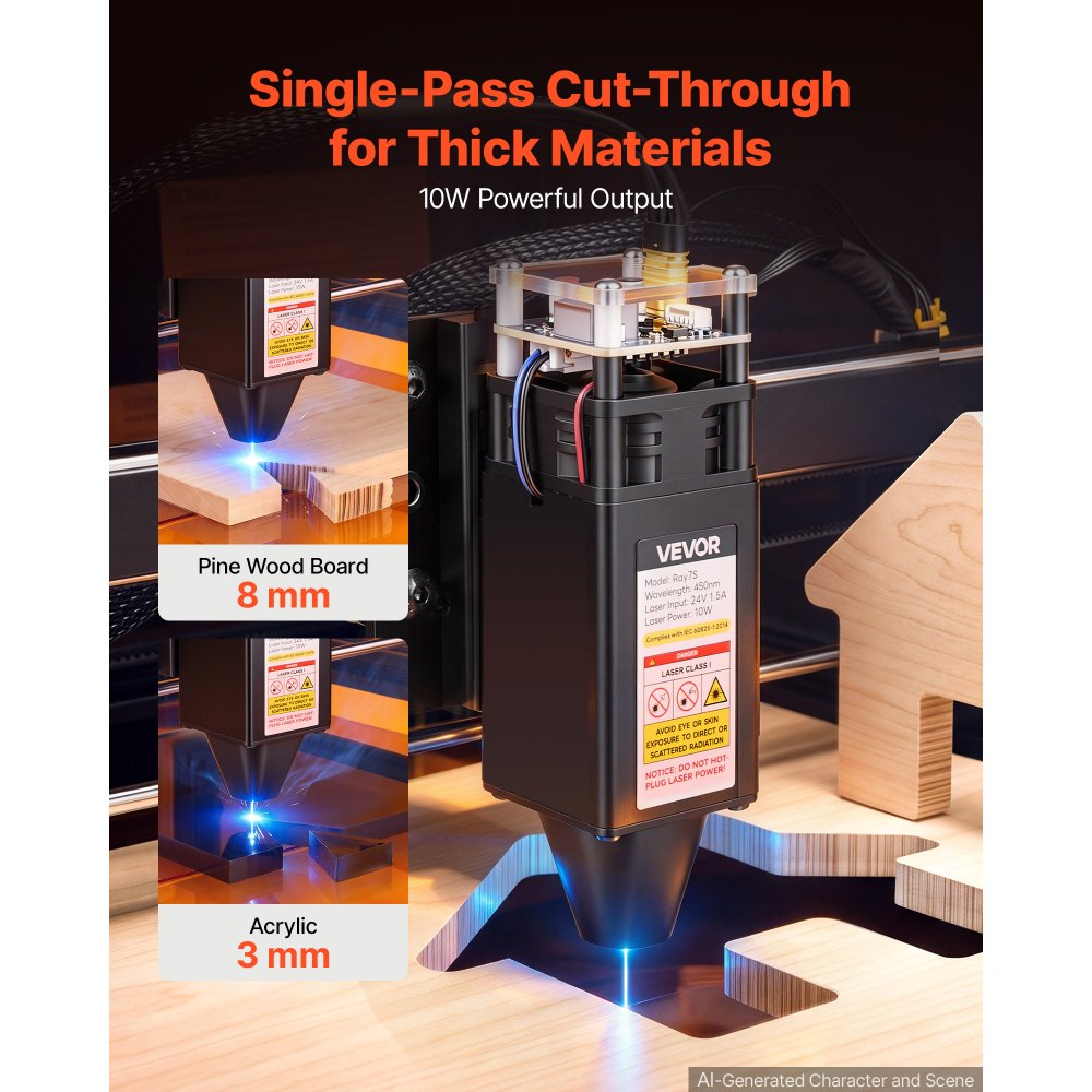 VEVOR Laser Engraver Machine 10W Fully Enclosed Laser Cutter Safety Class 1, for Pine Wood Acrylic, 305 mm x 310 mm Work Area, 36000 mm/min, 0.06 mm Fine Engraving Spot, Supports USB WiFi Connection