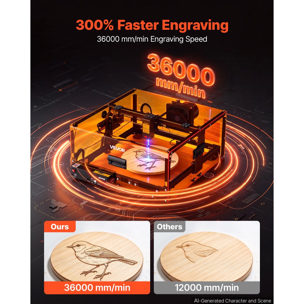 VEVOR Laser Engraver Machine 20W Fully Enclosed Laser Cutter Safety Class 1, for Pine Wood Black Acrylic, 305 x 305 mm Work Area, 36000 mm/min, 0.08 x 0.1 mm Fine Engraving Spot, USB WiFi Connection