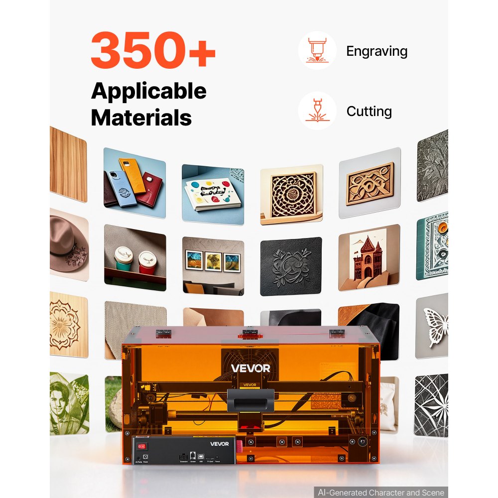 VEVOR Laser Engraver Machine 20W Fully Enclosed Laser Cutter Safety Class 1, for Pine Wood Black Acrylic, 305 x 305 mm Work Area, 36000 mm/min, 0.08 x 0.1 mm Fine Engraving Spot, USB WiFi Connection
