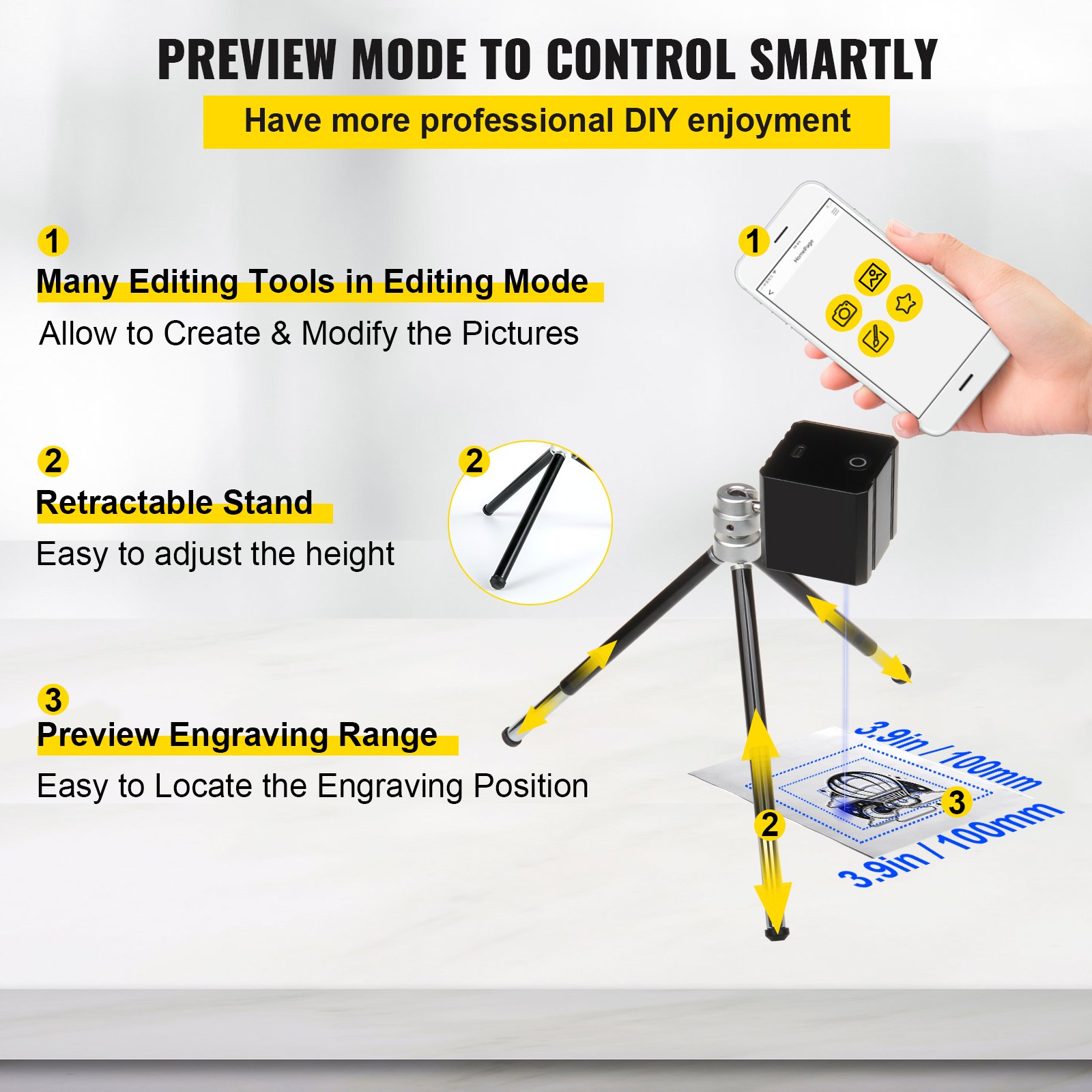 VEVOR Compact Laser Engraver Mini Desktop Portable Laser Engraving Machine Black