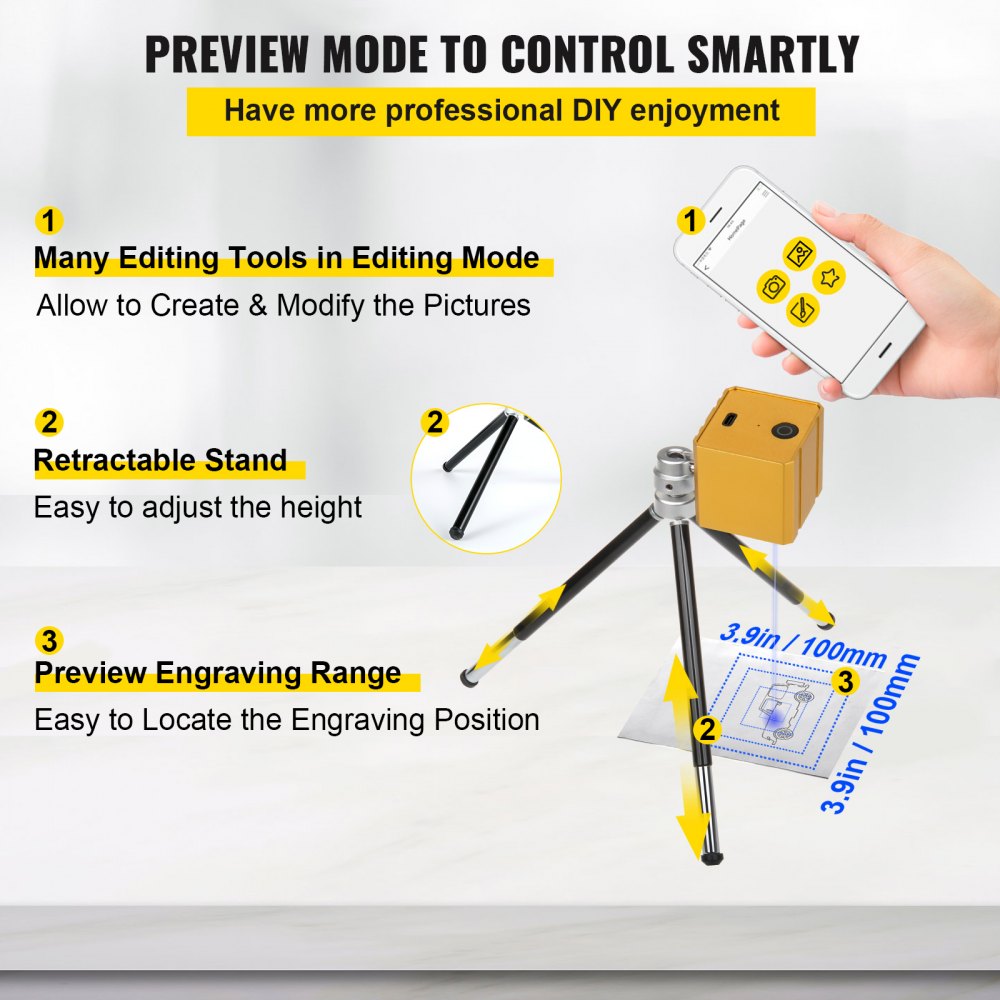 VEVOR Compact Laser Engraver Mini Desktop Portable Laser Engraving Machine Gold