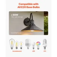 2 Pack Outdoor Barn Light 11.5 in Dusk to Dawn Gooseneck Wall Sconce Black