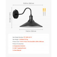2 Pack Outdoor Barn Light 11.5 in Dusk to Dawn Gooseneck Wall Sconce Black