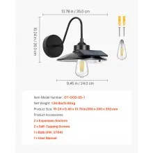 Lámpara solar para granero exterior, 3 modos de iluminación, estilo rústico, cuello de cisne, color negro