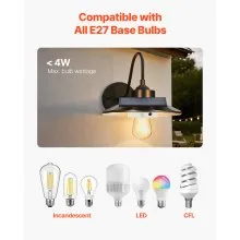 VEVOR Solar Outdoor Barn Light, 3 Lighting Modes and Motion Sensor, 2-Pack Gooseneck Light Fixture, Farmhouse Wall Sconce, with E27 Bulb Compatible, Waterproof for Porch, House, Entryway, Garage, Black