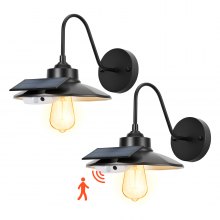 2 Pack Solar Outdoor Barn Light 3 Modes Farmhouse Gooseneck Wall Sconce Black