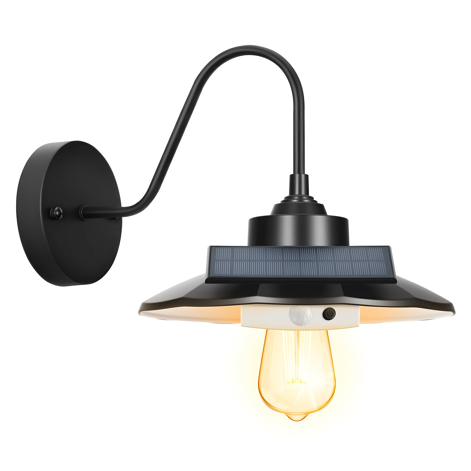 VEVOR Solar Outdoor Barn Light, 3 Lighting Modes and Motion Sensor, 2-Pack Gooseneck Light Fixture, Farmhouse Wall Sconce, with E27 Bulb Compatible, Waterproof for Porch, House, Entryway, Garage, Black