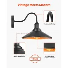 Outdoor Barn Light 11.5 in Farmhouse Gooseneck Exterior Wall Sconce Porch Black