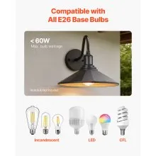 Outdoor Barn Light 11.5 in Farmhouse Gooseneck Exterior Wall Sconce Porch Black