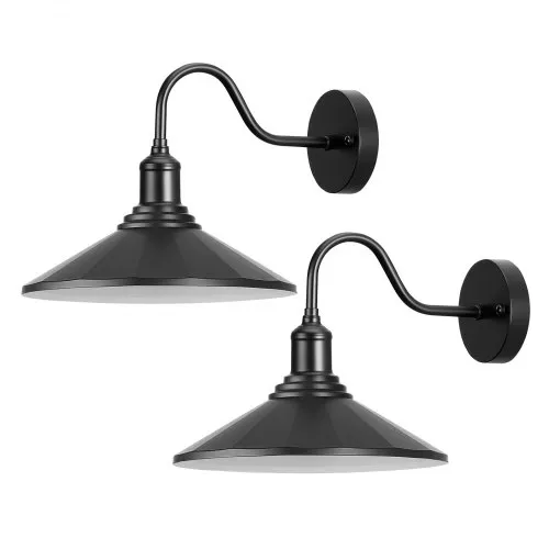 VEVOR Outdoor Barn Light, 11.5 in Diameter, 2-Pack Farmhouse Gooseneck Light Fixture, Exterior Wall Sconce, with Vintage Style, Anti-Rust, E26 Bulb Compatible for Porch, House, Entryway, Garage, Black