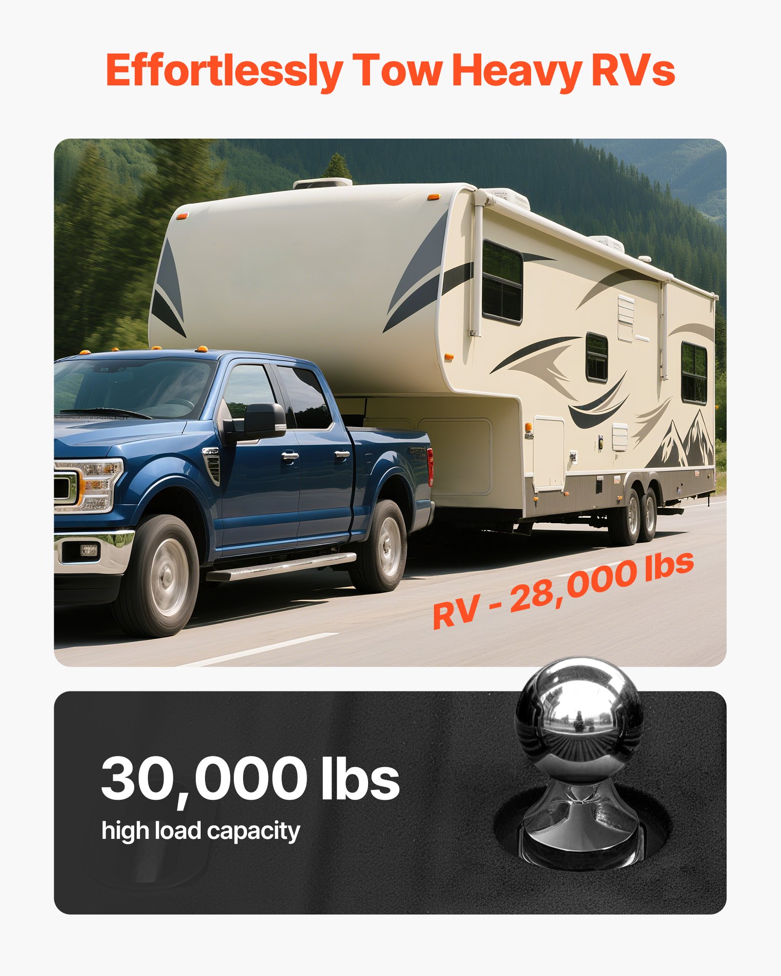 VEVOR Gooseneck Ball Hitch, Compatible with 2-5/16 Inch Hitch Replacement Ball, Gooseneck Trailer Hitch Up to 30,000 lbs Load Capacity, Fit Off-road Rescue, RV Towing & Industrial Equipment Transport