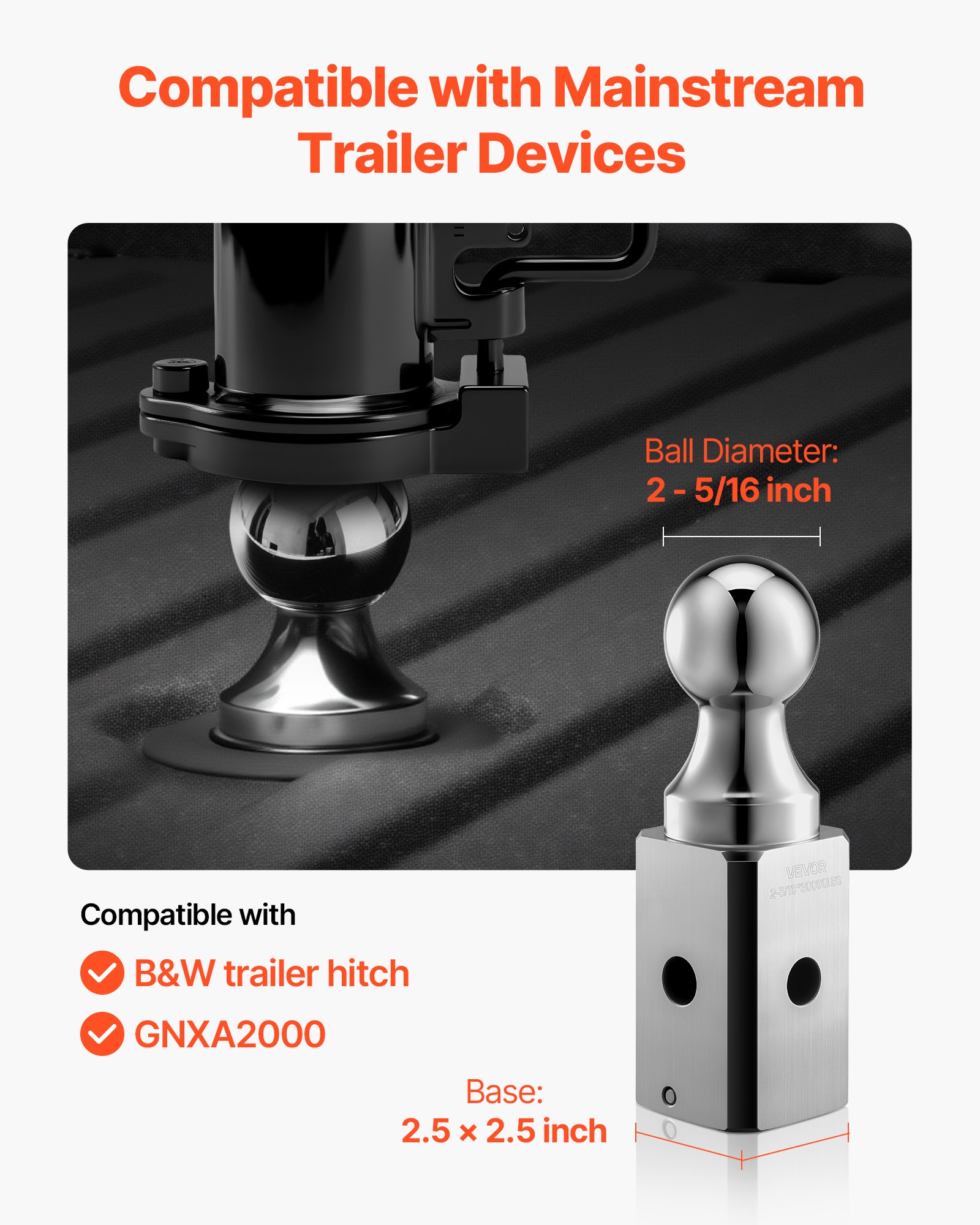VEVOR Gooseneck Ball Hitch, Compatible with 2-5/16 Inch Hitch Replacement Ball, Gooseneck Trailer Hitch Up to 30,000 lbs Load Capacity, Fit Off-road Rescue, RV Towing & Industrial Equipment Transport