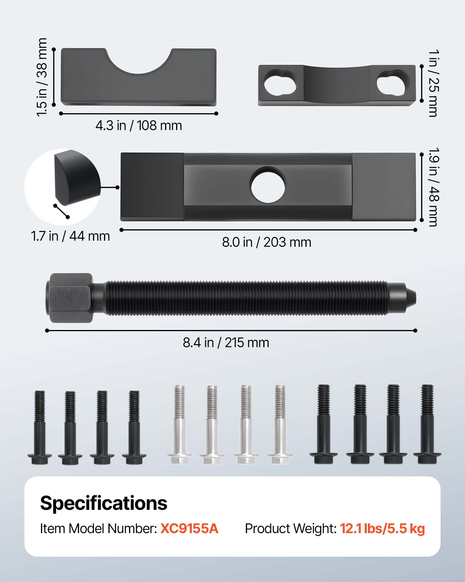VEVOR Yoke Puller, Made for Class 6-8 Transportation Trucks and Equipment, Heavy Duty Yoke Removal Tool Kit, Automotive Yoke Puller Kit Compatible with Kenworth, Peterbilt, Freightliner, Mack, Volvo