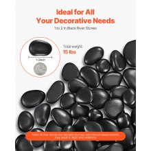 Natural River Rocks 1-2 in 15 lbs Decorative Smooth Black Garden Pebble Stones