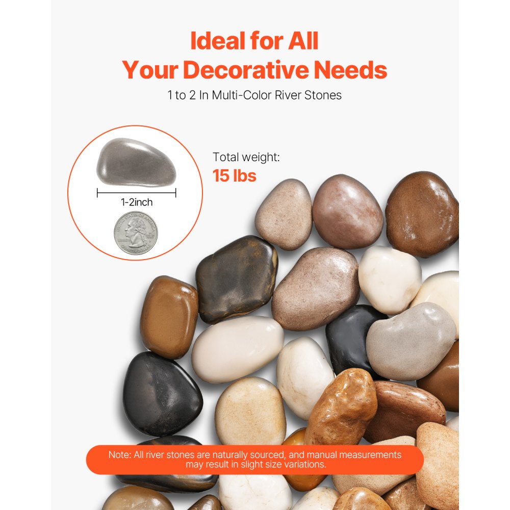 Piedras de río naturales VEVOR, 2,5-5 cm, 6,8 kg, decorativas multicolores, lisas y pulidas, para paisajismo de jardín, para peceras, macetas, fuentes y caminos.