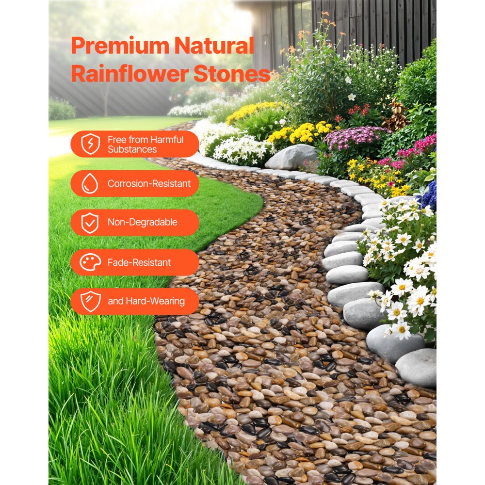 Piedras de río naturales VEVOR, 2,5-5 cm, 6,8 kg, decorativas multicolores, lisas y pulidas, para paisajismo de jardín, para peceras, macetas, fuentes y caminos.
