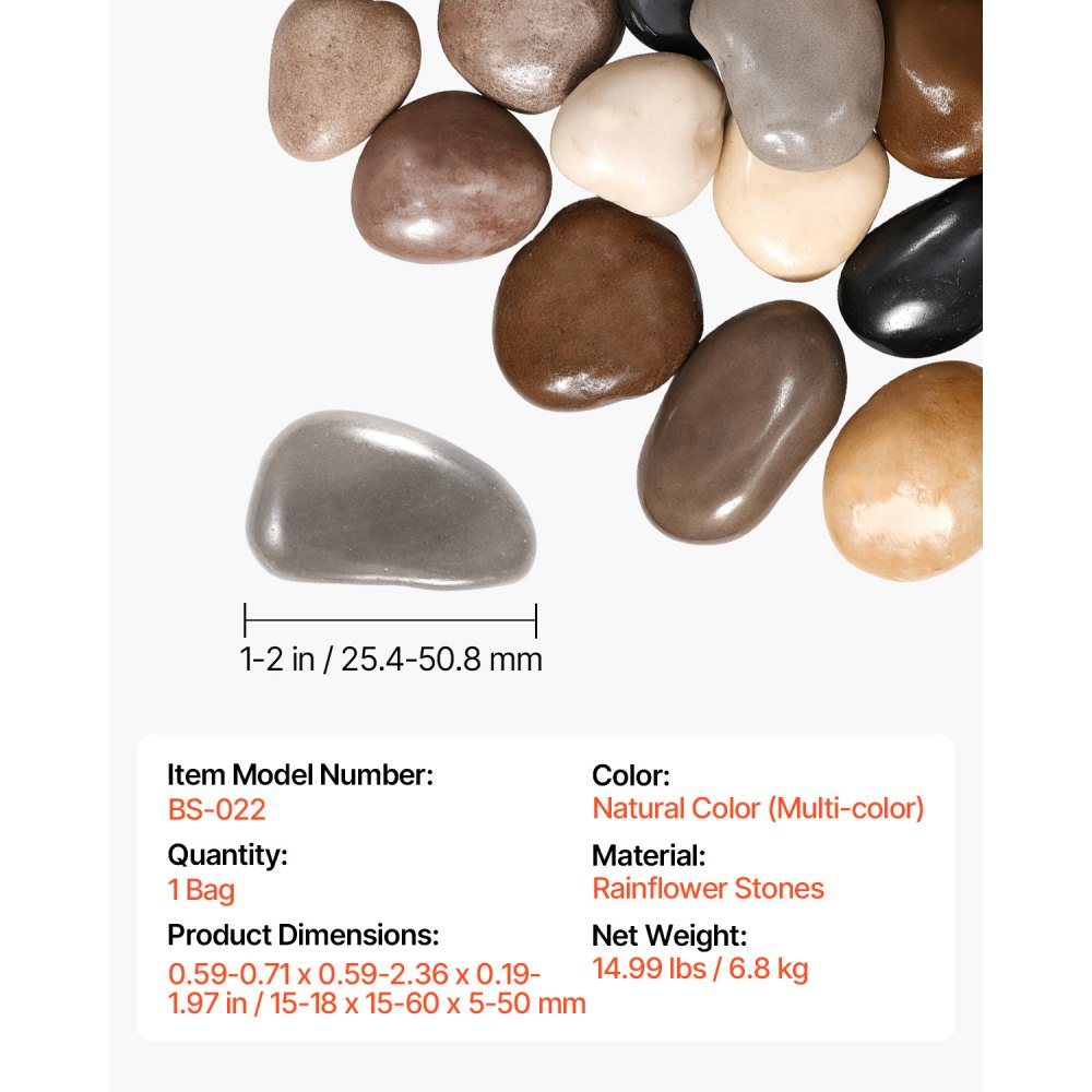 Piedras de río naturales VEVOR, 2,5-5 cm, 6,8 kg, decorativas multicolores, lisas y pulidas, para paisajismo de jardín, para peceras, macetas, fuentes y caminos.