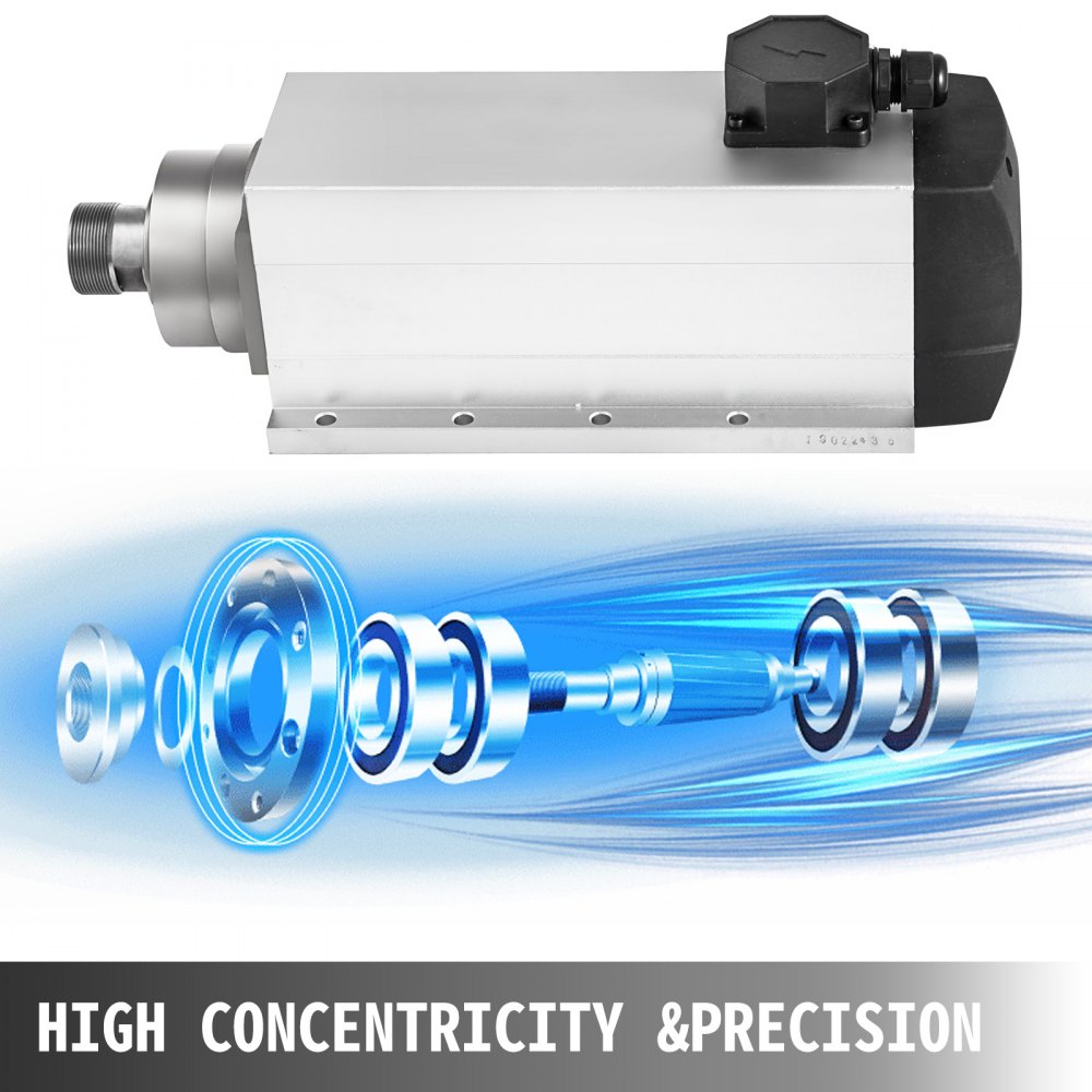 VEVOR Spindle Motor 7.5KW Square Air Cooled Spindle Motor ER32 Collect 18000RPM 380V CNC Spindle Motor for CNC Router Engraving Milling Machine (7.5KW Air Cooled)