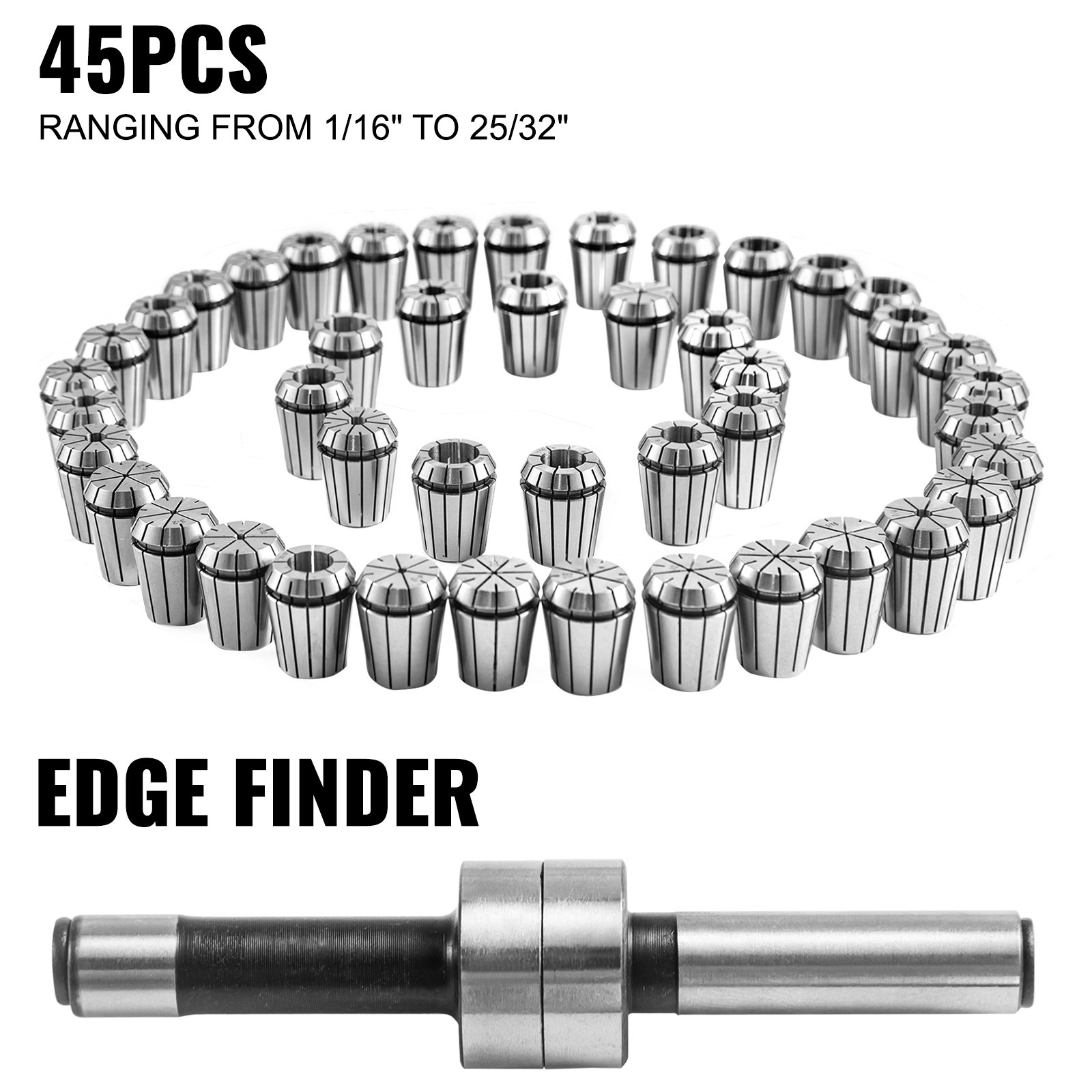 VEVOR Precision ER32 Collet Set 45PCs Collet Chuck 2-20 mm 1/16-25/32" for CNC