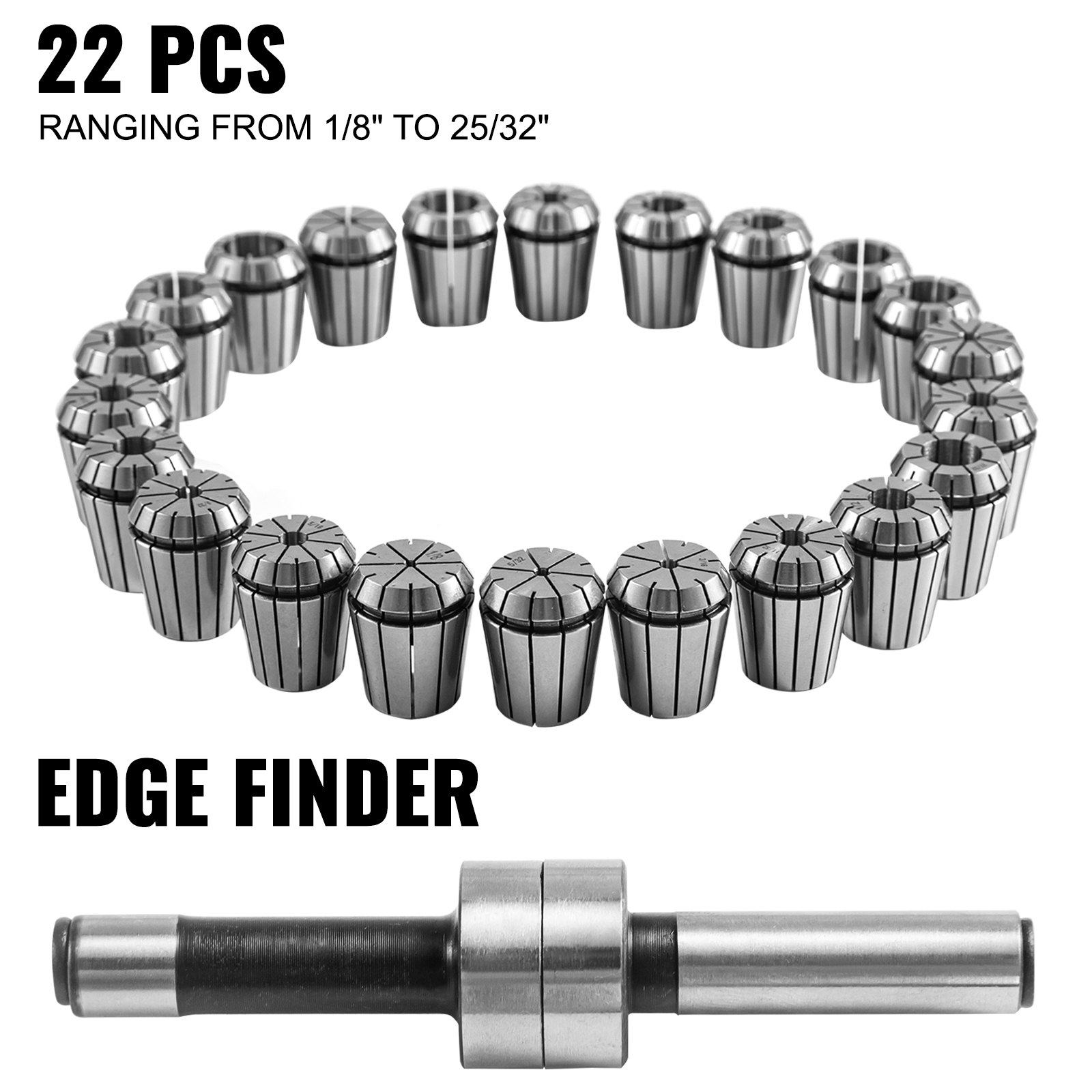 VEVOR Collet Set Collet Chuck 22PCs ER32 Workholding Collets 1/8"-25/32" for CNC