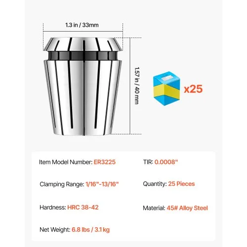 ER32 tsangikomplekt 1/16"-13/16", 25-osaline — pilt 7