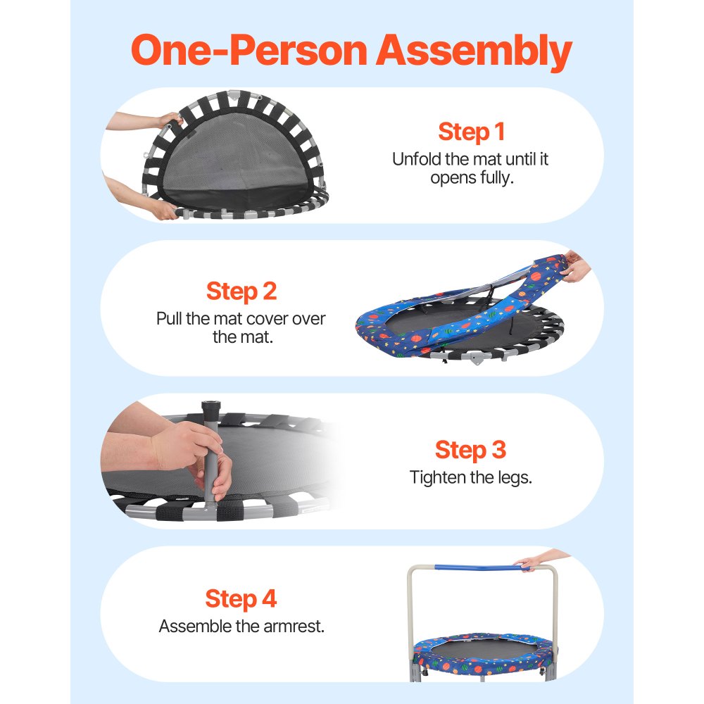 VEVOR 36" Kids Trampoline, 3FT Indoor Outdoor Trampoline, Foldable Mini Trampoline with Handle, Rebounder Trampoline for Toddlers, Birthday Gift for 3+ Years Children, Boys Girls for Fun, Bule