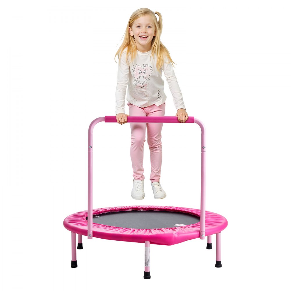 VEVOR 36" Kids Trampoline, 3FT Indoor Outdoor Trampoline, Foldable Mini Trampoline with Handle, Rebounder Trampoline for Toddlers, Birthday Gift for 3+ Years Children, Boys Girls for Fun, Pink