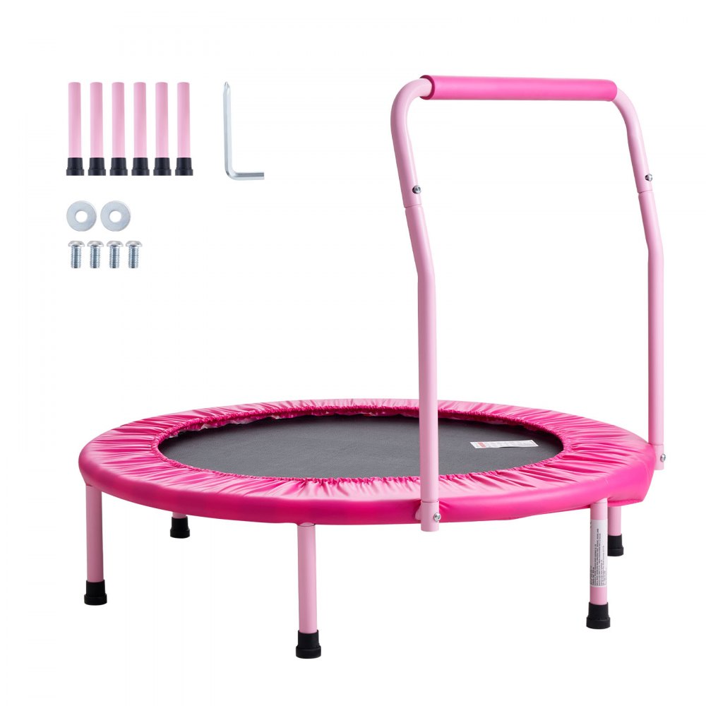 VEVOR 36" Kids Trampoline, 3FT Indoor Outdoor Trampoline, Foldable Mini Trampoline with Handle, Rebounder Trampoline for Toddlers, Birthday Gift for 3+ Years Children, Boys Girls for Fun, Pink
