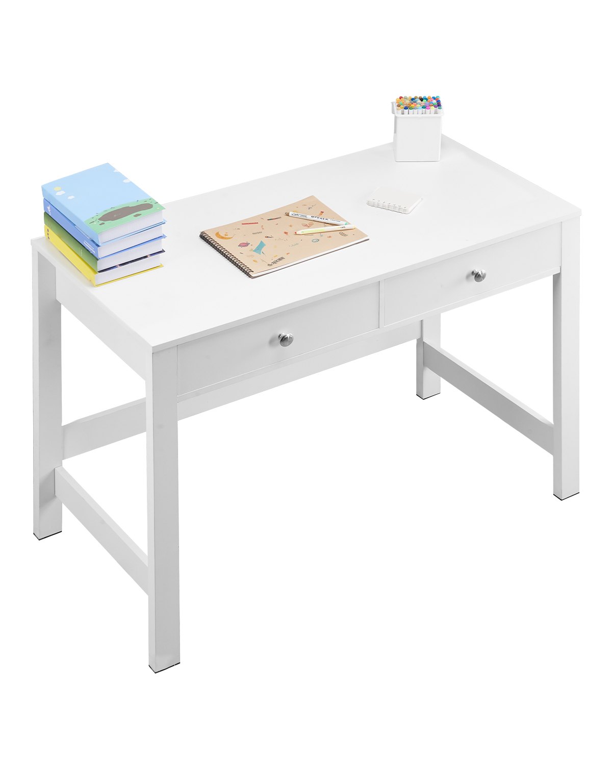 VEVOR Small Desk with Drawers, Kids Desk for Bedroom, Modern Simple Study Table for Drawing, Reading, Writing, Rectangle MDF Furniture Study Storage Table for Home, Office, White