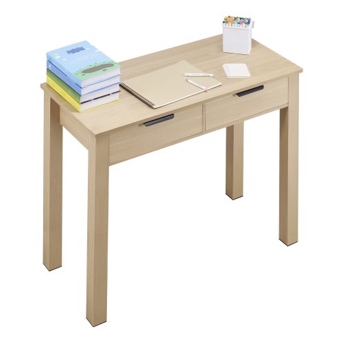 VEVOR Small Desk with Drawers, Kids Desk for Bedroom, Modern Simple Study Table for Drawing, Reading, Writing, Rectangle MDF Furniture Study Storage Table for Home, Office, Light Wood