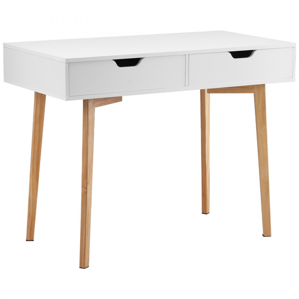 VEVOR Small Desk with Drawers, Kids Desk for Bedroom, Wooden Simple Study Table for Drawing, Reading, Writing, Rectangle MDF Furniture Study Storage Table for Home, Office, White + Wood