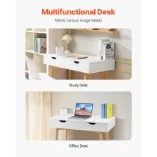 VEVOR Small Desk with Drawer Kids Desk for Bedroom Wooden Study Table White+Wood