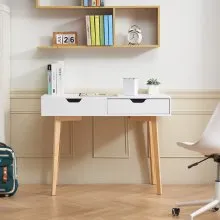 VEVOR Small Desk with Drawer Kids Desk for Bedroom Wooden Study Table White+Wood