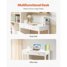 VEVOR Small Desk with Drawers, Kids Desk for Bedroom, Modern Simple Study Table for Drawing, Reading, Writing, Rectangle MDF Furniture Study Storage Table for Home, Office, White