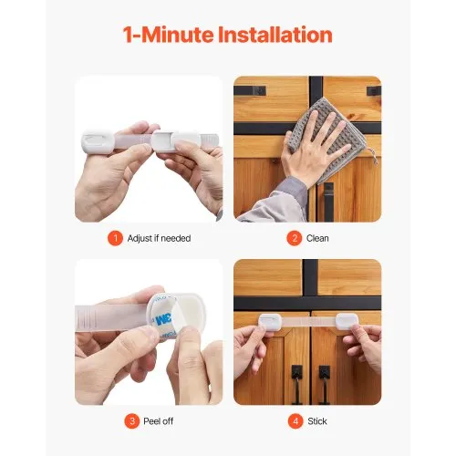 6-Pack Child Safety Cabinet Locks - Adjustable Baby Proofing Straps With Strong 3M Adhesive
