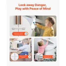 Child Safety Strap Locks 8 Pcs 3M Adhesive Cabinet Drawer Door Cupboard Latches