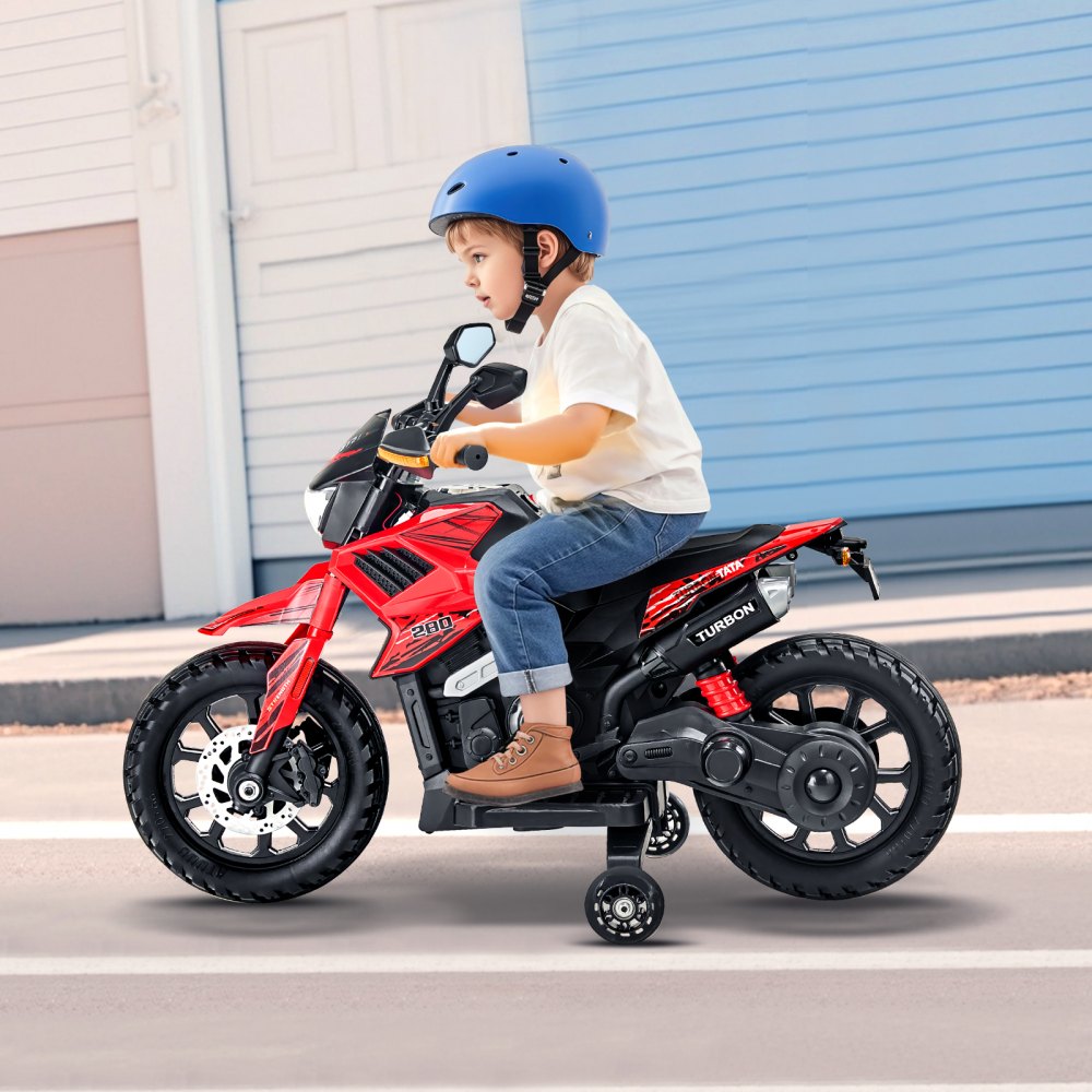 VEVOR Kids Ride On Motorcycle, 6V Battery Powered Electric Motorcycle with Speed Up to 3mph, Detachable Training Wheels, Headlight, LED Light, Music, Bluetooth, Gift for Children Boys Girls Aged 3-4