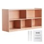 light-wood VEVOR storage shelf with multiple compartments on a white background, screws, and an instruction manual.