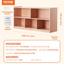 VEVOR Cubby Mobile Tray Storage Cabinet, 5-Compartment Cubby Storage Shelf, Cubby Storage Cabinet 2-shelf, Classroom Cubbies, Classroom Furniture for Home, Daycare and Preschool, Natural