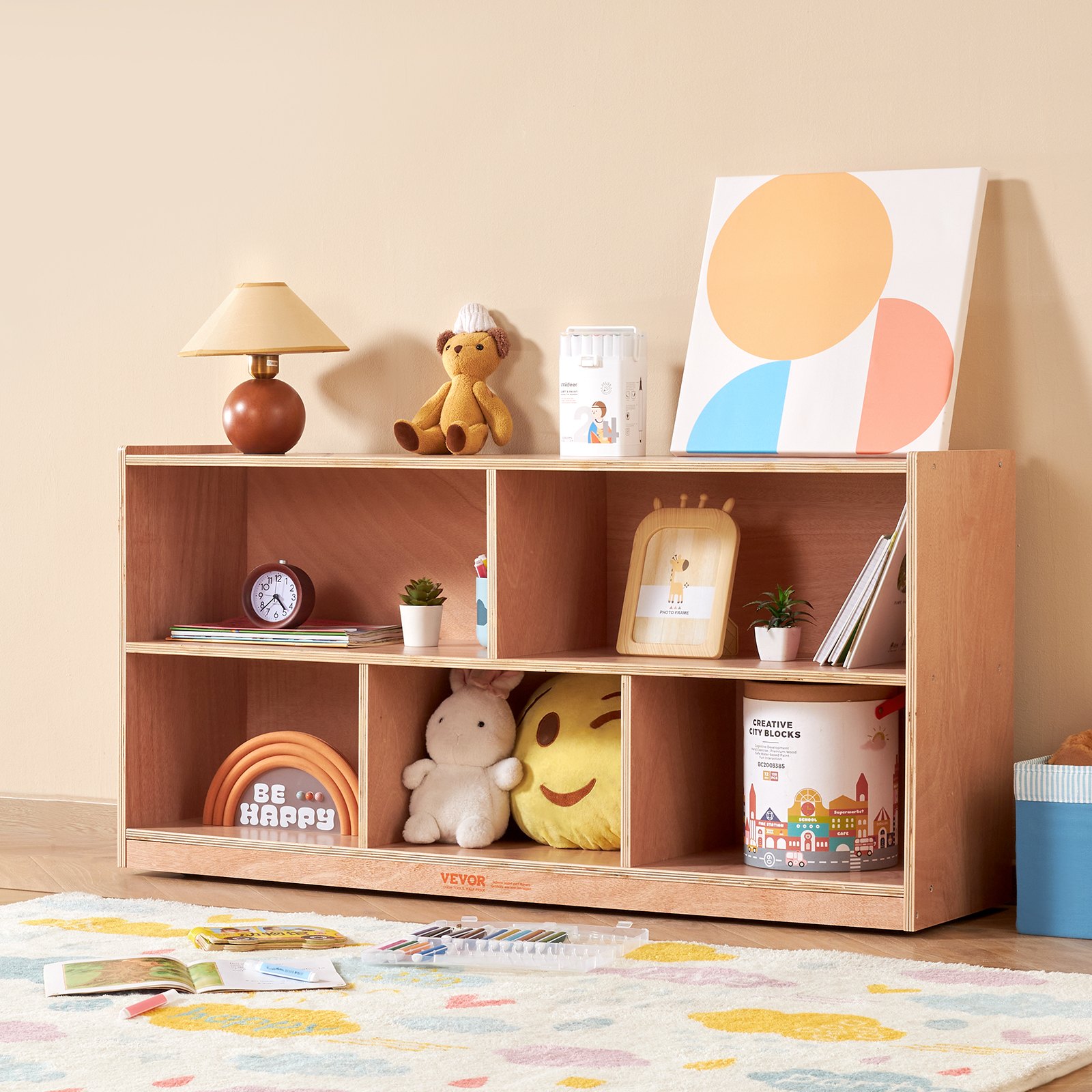 VEVOR storage shelf in a cozy room with toys, books, and decor items neatly organized.