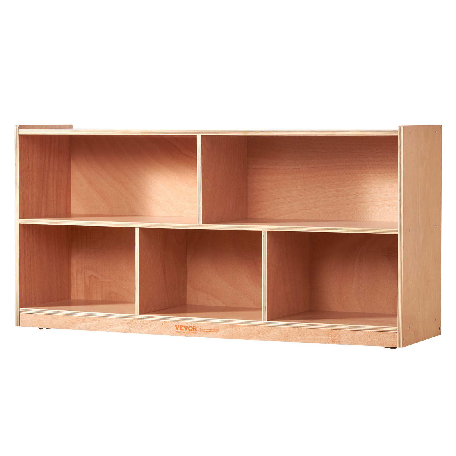 wooden VEVOR storage shelf with five open compartments.
