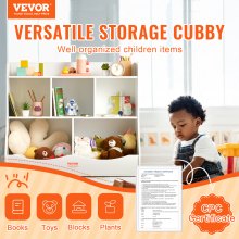 VEVOR Wood Kid Oppbevaring Cubby Toy Oppbevaringsorganisering med bokhylle 5-Cubby White