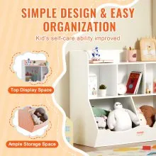 VEVOR Wood Kid Storage Cubby, Toy Storage Organizer with Bookshelf, 5-Cubby Wood Toy Storage Cabinet, Children Book Toy Shelf for Kids Room, Playroom, Kindergarten, Nursery, White