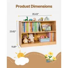 VEVOR Montessori Bookshelf, 870 mm Width Toy Storage Organizer,  2-Tier Kids Display Storage Cabinet, Daycare Furniture, Kids Bookshelf for Bedroom, Nursery, Living Room, Entryway, Preschool, Brown